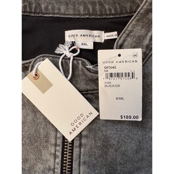 Good American Boyfriend Moto Jacket – Size 6 / 3XL - Black Stone Wash – NWT - Picture 6 of 11